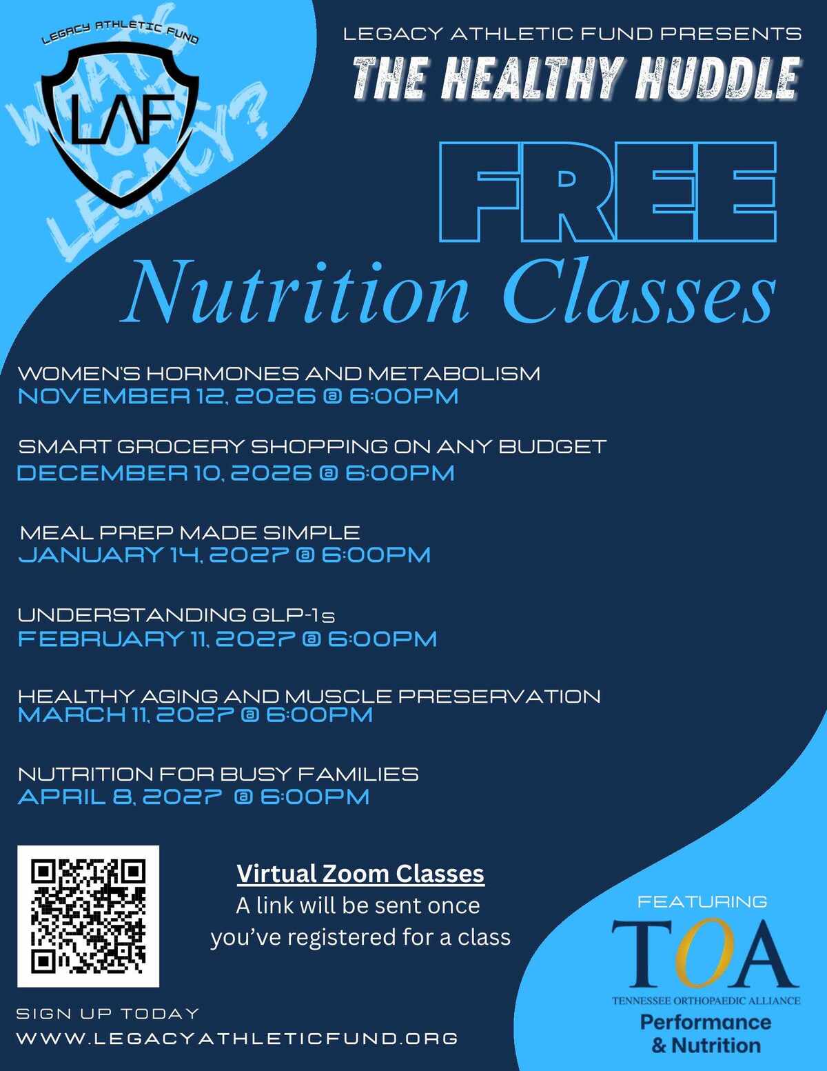 The Healthy Huddle - Free Nutrition Classes for families, November 2026 through April 2027